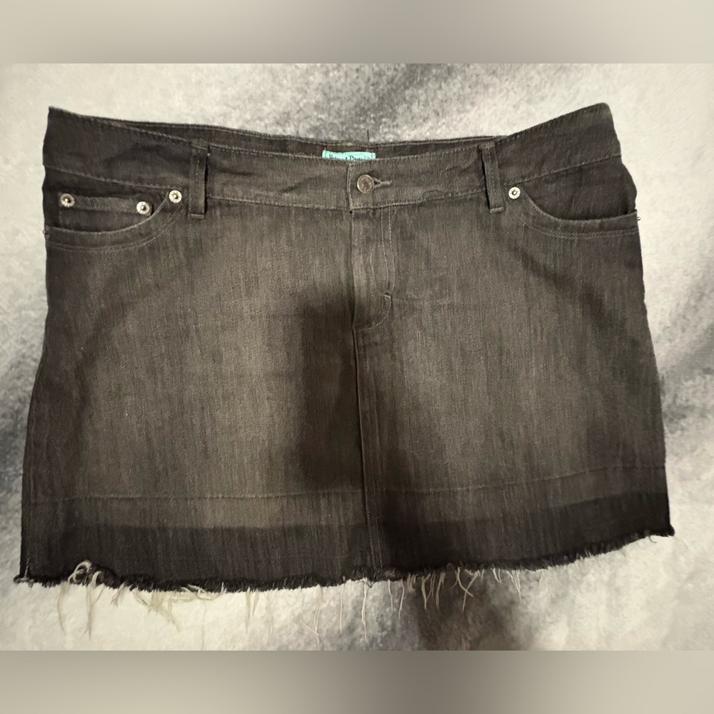 (B4) Steve & Barry’s Black Gray Washed Distressed Hem‎ Casual Cool Mini Skirt 14